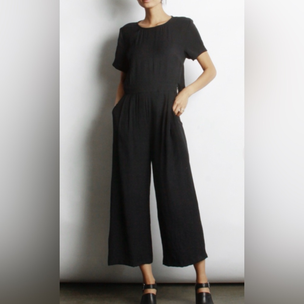 Blk MOD REF KAI Jumpsuit w/ Open Back, Buttons, Side Zipper & Elastic Waist Sz S